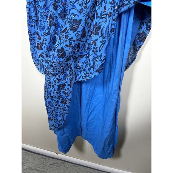 Old Navy Royal Blue Midi Dress XL Floral Tiered Cottagecore Modest Fall Wedding - Picture 10 of 11